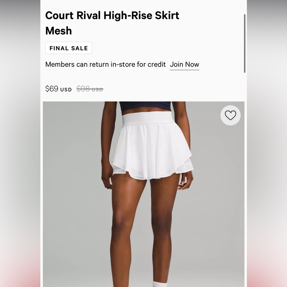 Lululemon white tennis/golf skirt with built-in shorts